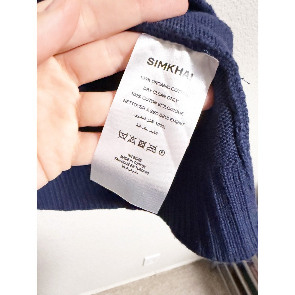 Simkhai Jules Knit Polo Shirt Long Sleeve Organic Cotton Midnight Stripe Small - Picture 4 of 7
